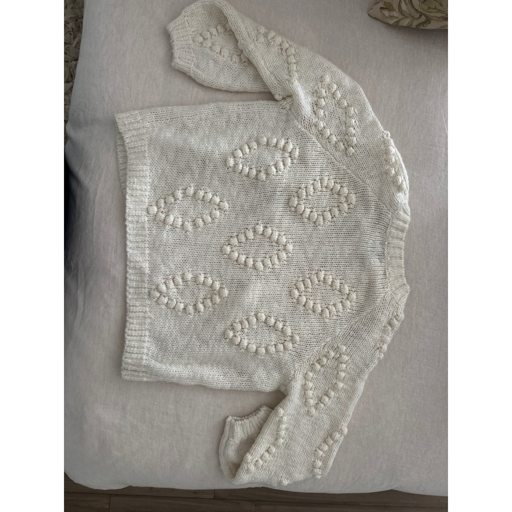 Lucky Brand Ivory Chunky Bobble Popcorn Knit Wool Blend Open Front Cardigan S - Picture 6 of 9